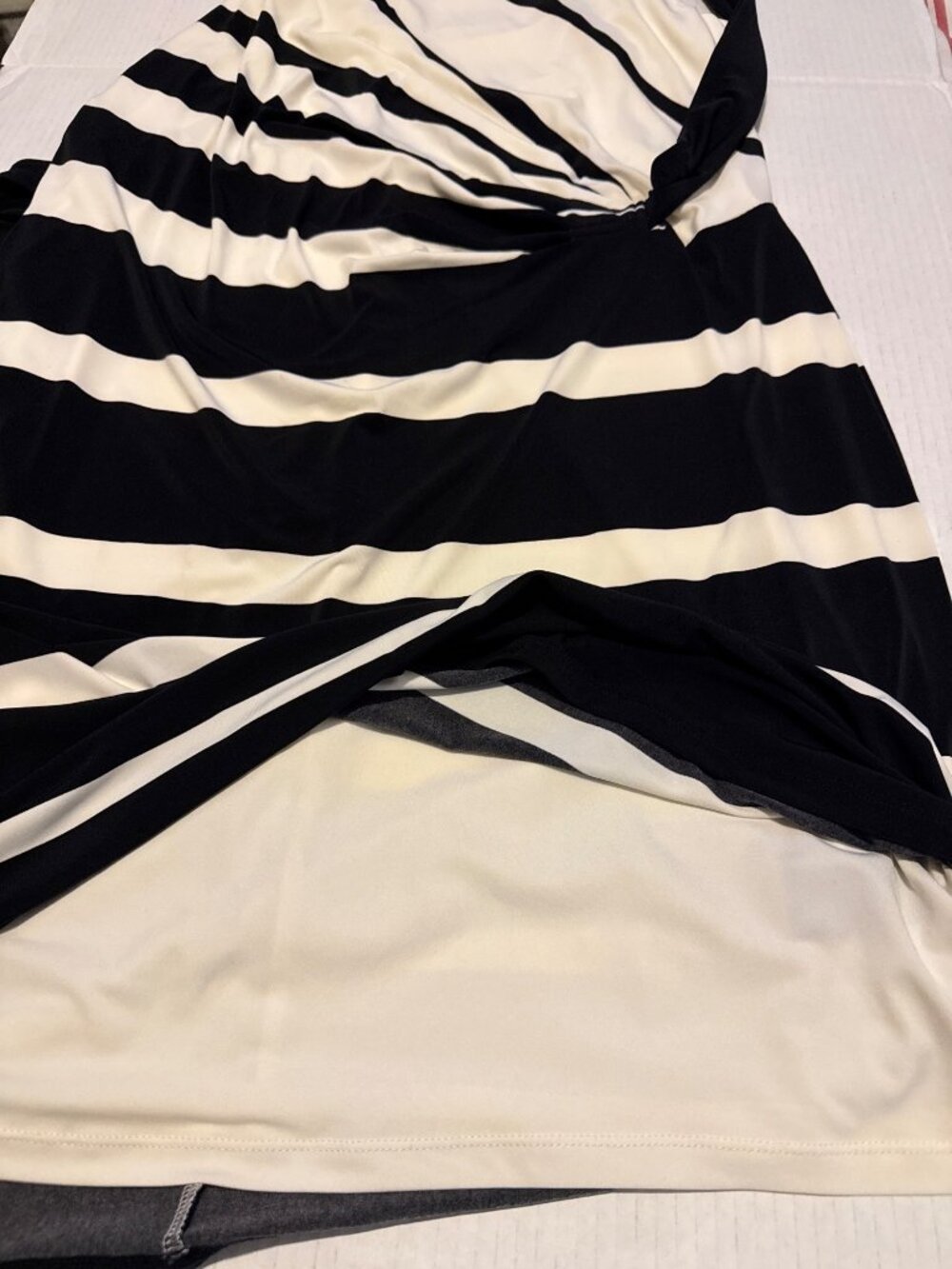 Lauren Ralph Lauren Black & White Stripe Nieves Cap Sleeve Side Tie Dress Sz 16 - Picture 14 of 16